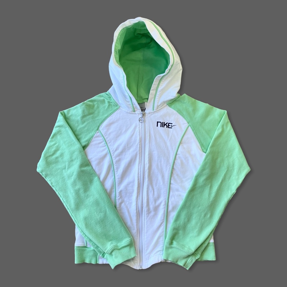 Vintage Y2K Nike Grey Tag 2 Tone Zip Up Hoodie in White & Green